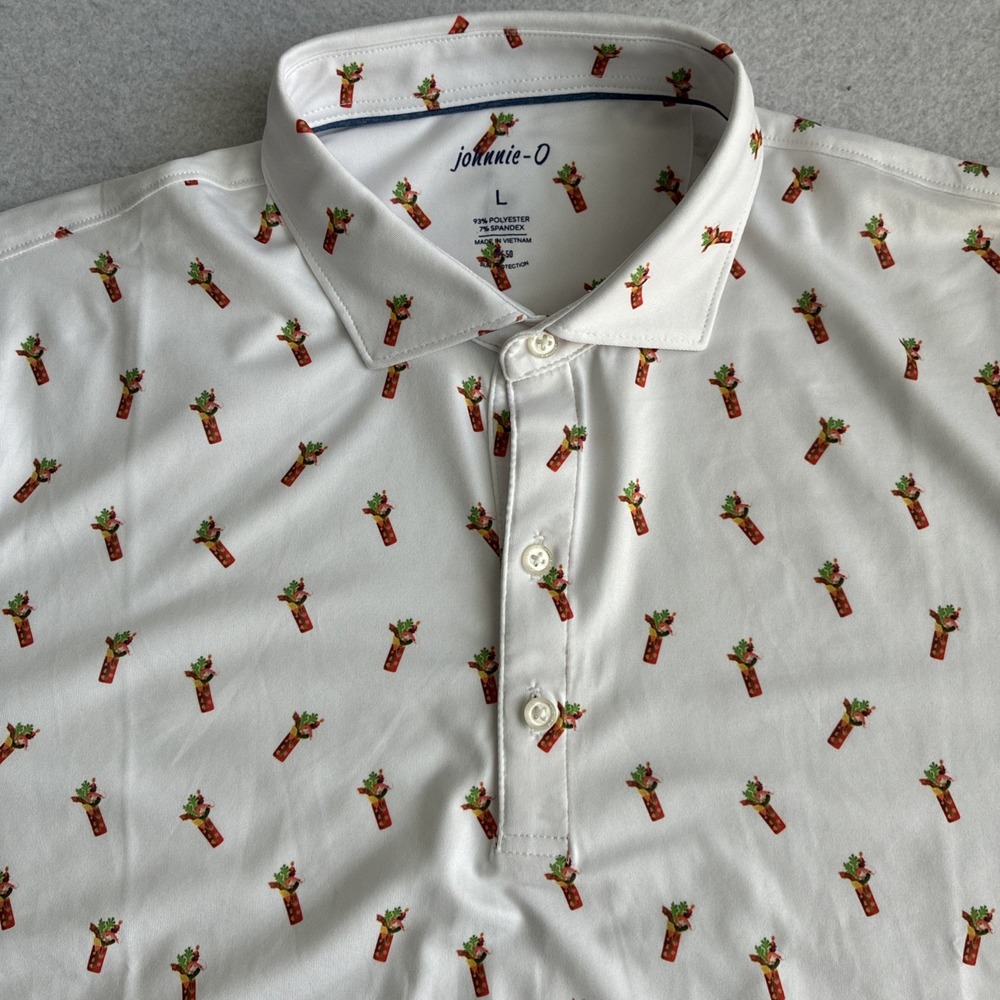 Johnnie-O Mens White Bloody Mary Print Performance Golf Polo Shirt UPF 50 Large